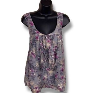 New Small Ann Taylor LOFT Silk Floral Print Sleeveless Top Scoop Neck Purple